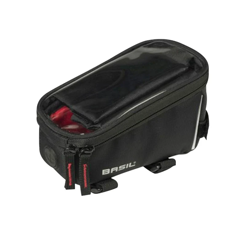 Sacoche De Cadre-Potence Vélo Basil Pour Portable - I-Phone Fixation A Velcro Noir 1L (Sangles Tube Oversize) (19X11X11 cm)