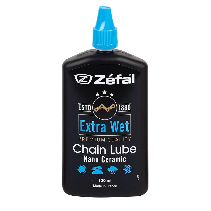 Lubrifiant Vélo Chaîne Zefal Extra Wet Toutes Conditions (Burette 120Ml) - Durabilite Exceptionnelle A Base De Céramique -