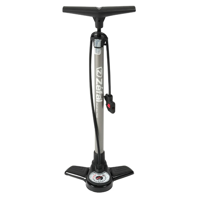 Pompe A Pied Zefal Profil Max Fp20 Corps Et Support Acier Argent Manometre 9Bars Raccord Switch Vp-Vs Avec Accessoires
