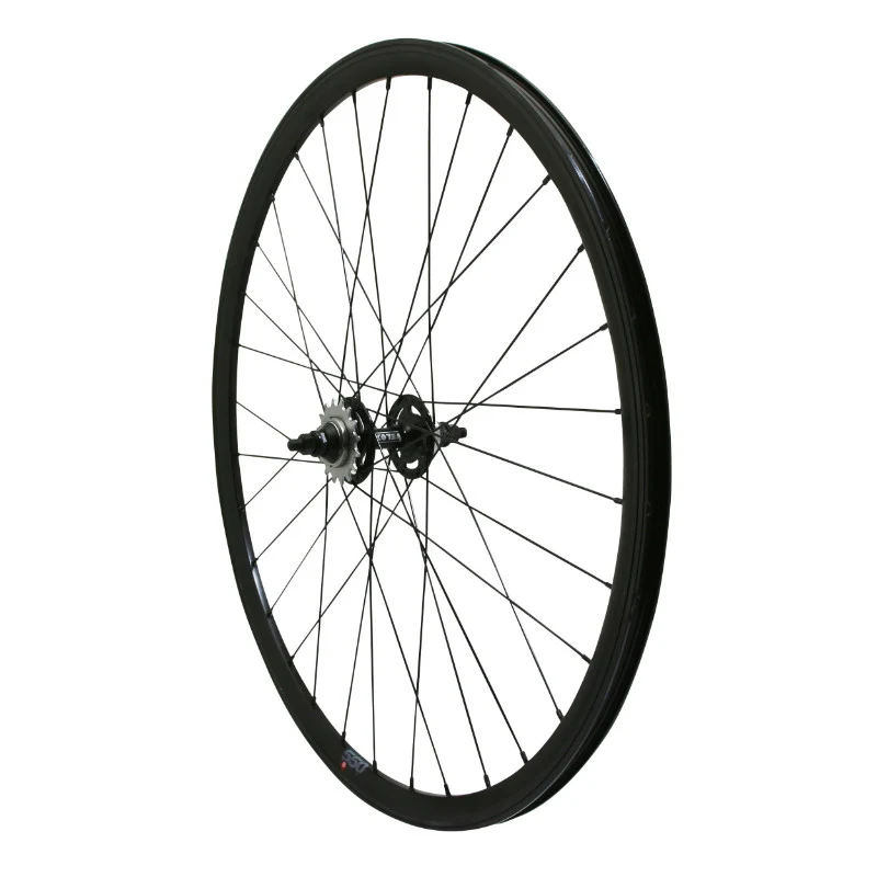 Roue Route - Fixie Patin P2R Noir Arrière Double Filetage Avec Pignon 16 dents Avec Écrous Jante 17C Profil 28 mm