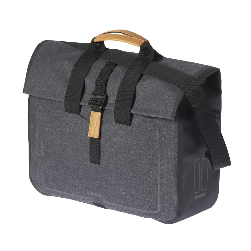 Sacoche Arrière Vélo Laterale Basil Urban Dry Business Droit-Gauche Gris 20L Waterproof Fixation Hook-On (38X15X37 cm)