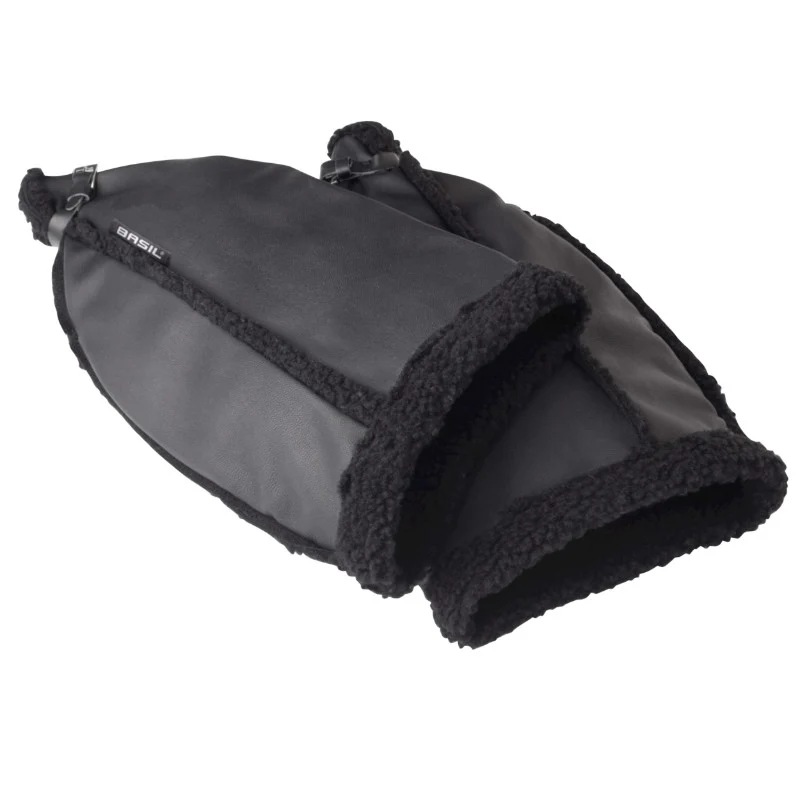 Manchon-Protège Main Vélo Basil Warmers Imitation Cuir Noir (Contre Le Froid Et L'Humidite)