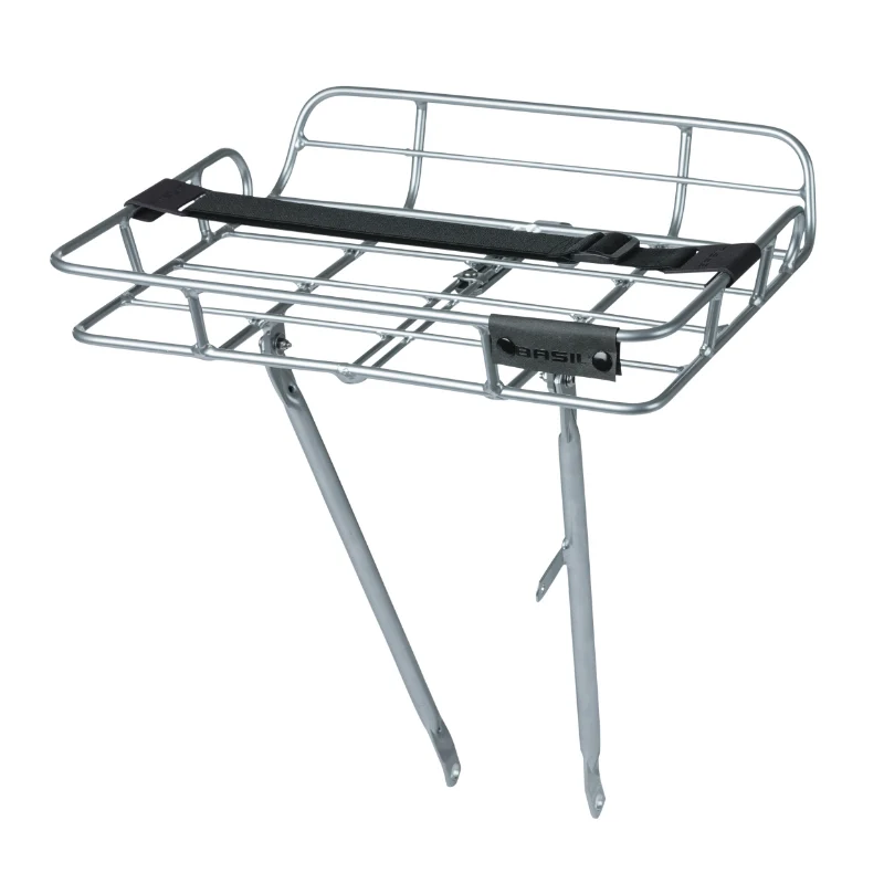 Porte Bagage Vélo Avant Plateforme Portland A Tringles Basil Avec Rebords Alu Argent Réglable 28''-26" (Poids Maxi 10 Kg) (42X29X11 cm)