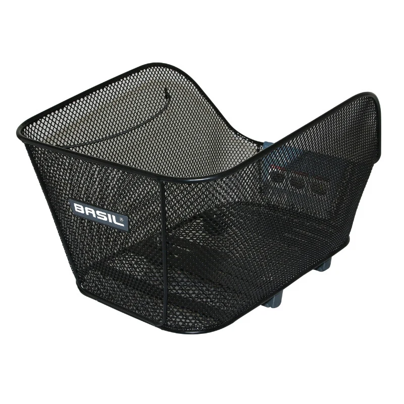 Panier Arrière Acier Nid Abeille Basil Icon Medium Noir Fixation Wsl Sur Cote Porte Bagage Ideal Pour E-Bike-VAE (L38 X L23 X H21 cm) -Fixation Par Vis Réglable Sur Fond Du Panier -