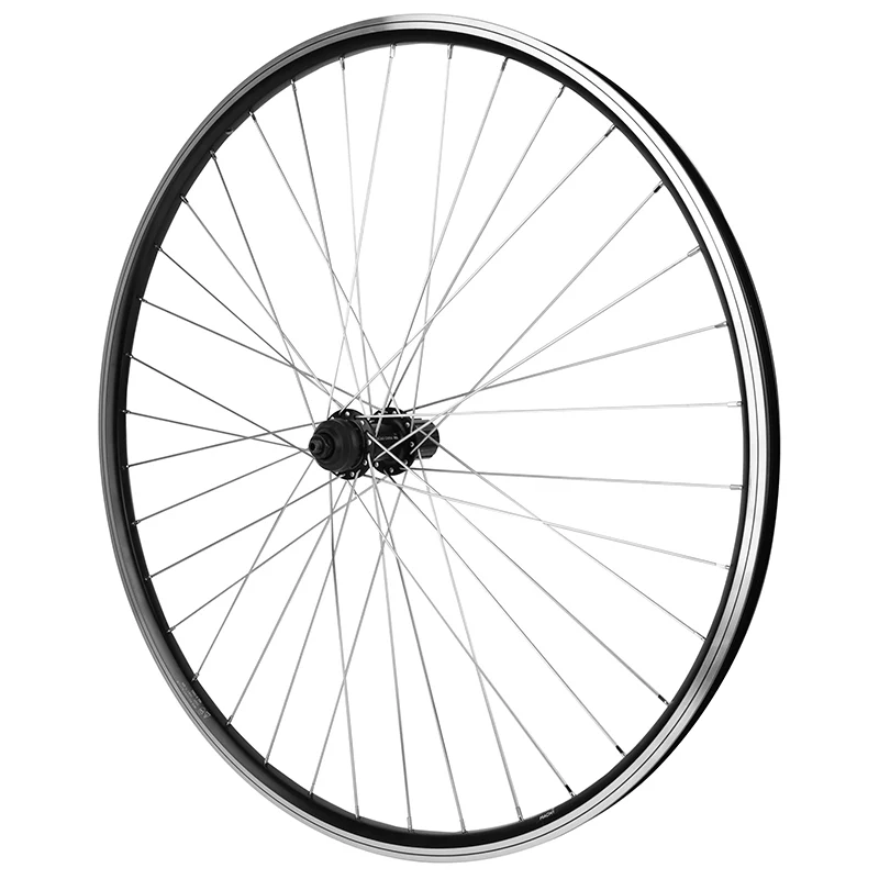 Roue VTC Patin Blocage Er10 700 X 35 - 28" P2R Arrière Alu Noir Moyeu Shimano Qc300 Centerlock Cassette 11-10-9-8V Noir Jante 19C 36 Rayons Argent