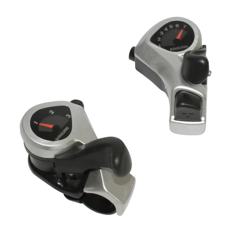 Manette VTT P2R Résine Noir A Collier 7V. Avec Cadrans Et Bouton Poussoir (Paire) Compatible Shimano