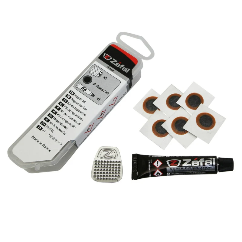 Kit Réparation Chambre A Air Zefal Route - Boite (6 Patchs 15 mm + Colle 5G + Rape Acier) Avec Notice