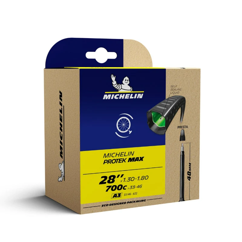 Chambre A Air Vélo 700 X 33-46 Michelin Protek Max A3 Valve Presta 40 mm Avec Liquide Anti-Crevaison