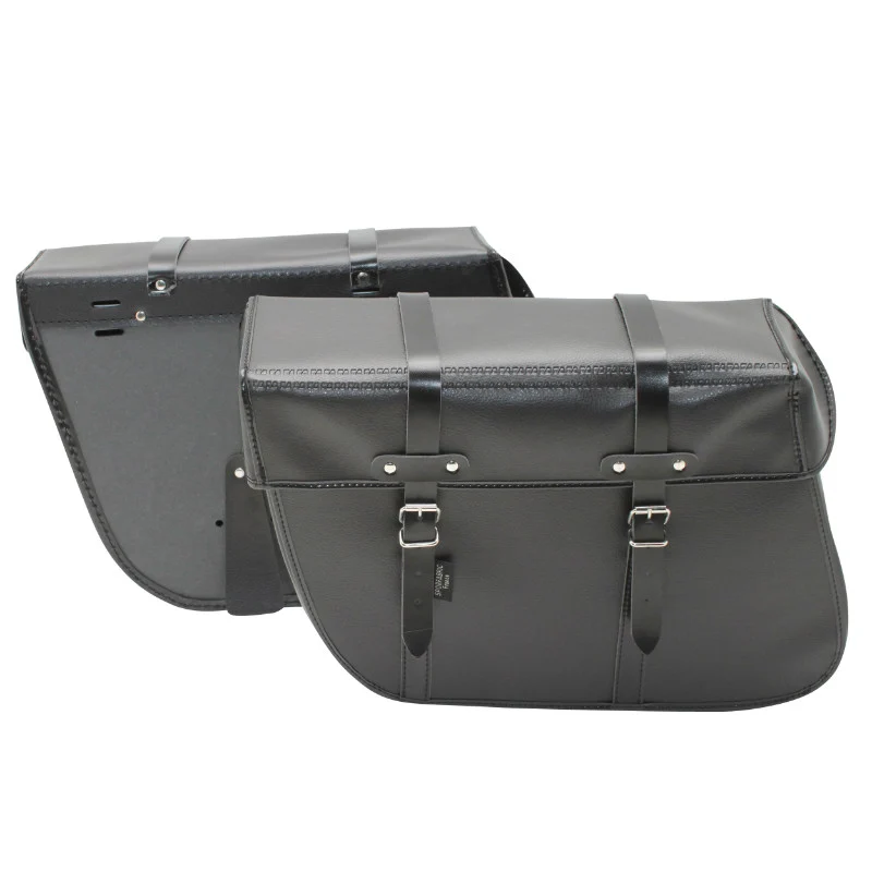 Sacoche Arrière Vélo Laterale Sporfabric S202 Trapeze Style Vintage - Fixation Courroie - Effet Cuir Noir (Lg36Xl11Xh28) (Paire)