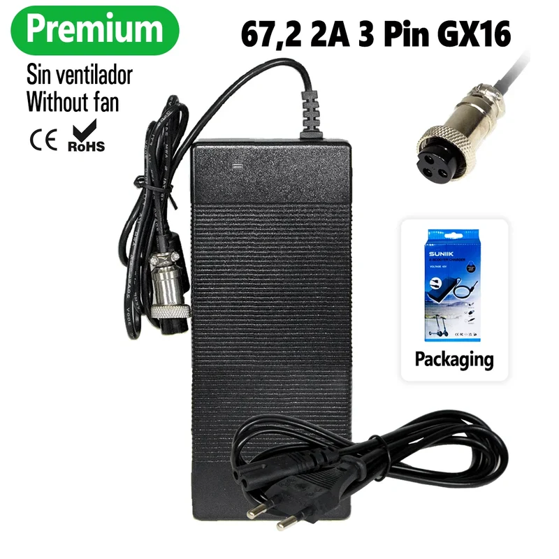 Chargeur premium 67,2V 2A connecteur GX16 3 broches