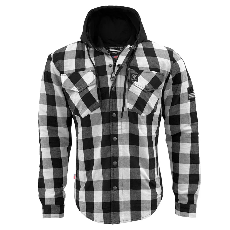 Protective Flannel Hoodie For Men with Pads - Black and White Checkered
