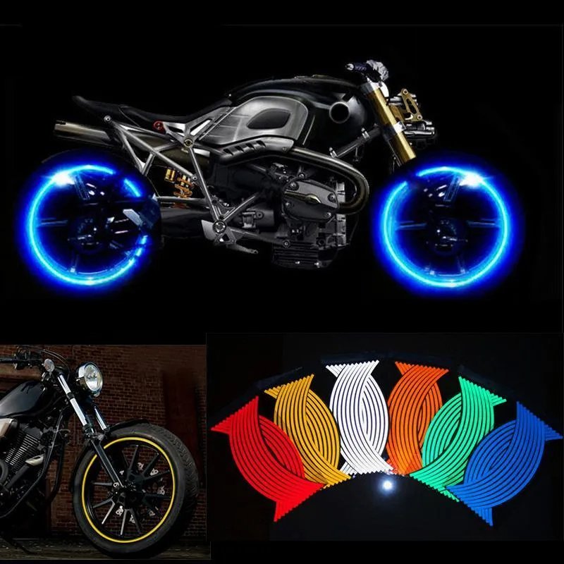 Newbee 16 Pcs Bandes Moto Roue Autocollant Réfléchissant Stickers pour YAMAHA HONDA SUZUKI Harley BMW