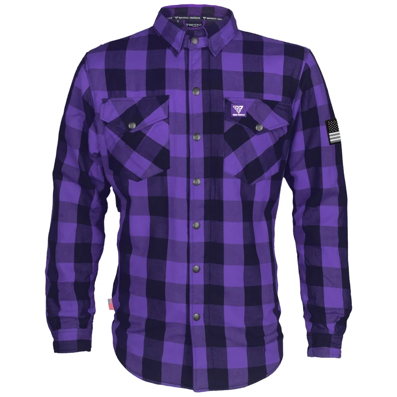 Protective Flannel Shirt with Pads "Purple Rain" - Purple and Black Checkered