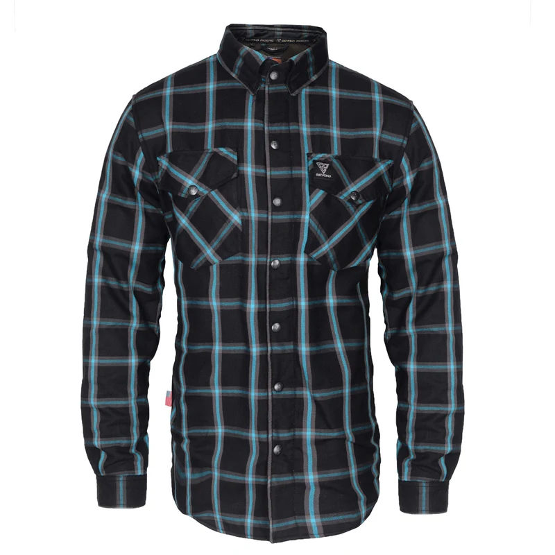 Protective Flannel Shirt with Pads "Blue Bypass" - Black and Blue Stripes