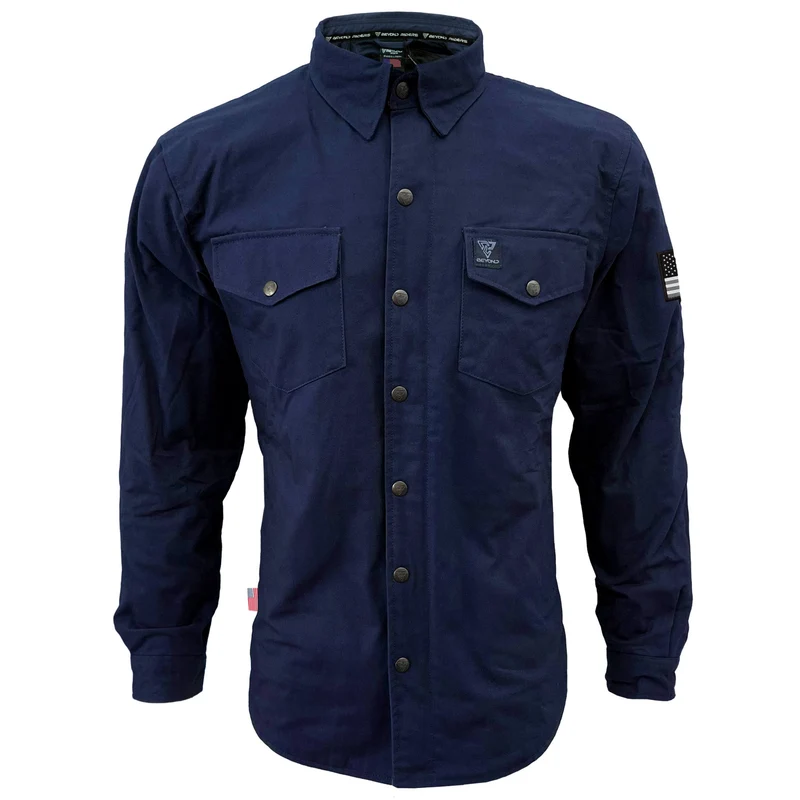 Protective Canvas Jacket with Pads for Men - Navy Blue Solid