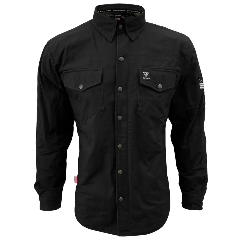 Protective Canvas Jacket with Pads for Men - Black Solid